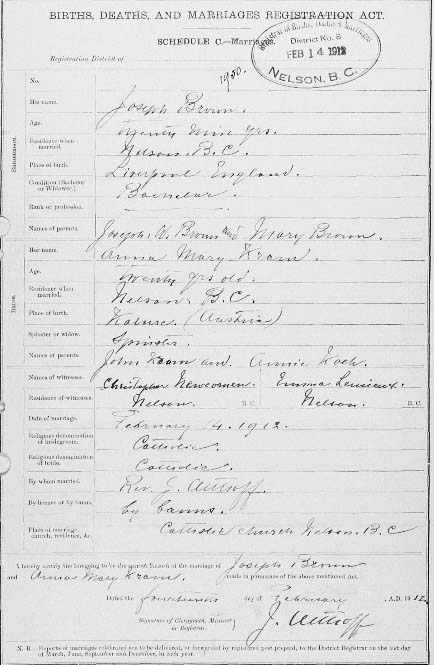 1912 BC marriage certificate